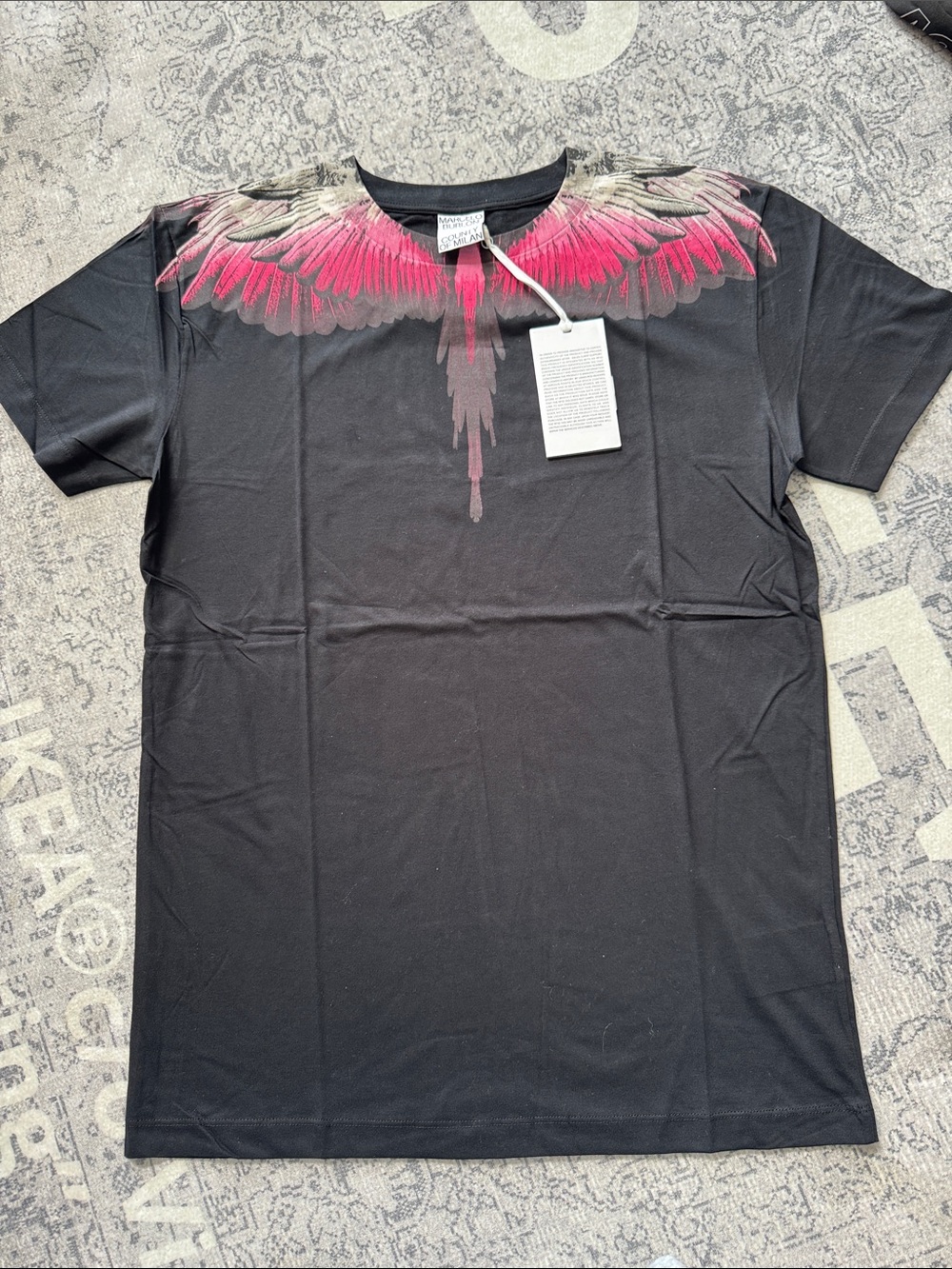 Marcelo Burlon County of Milan Black T-Shirt with Pink Wing Print